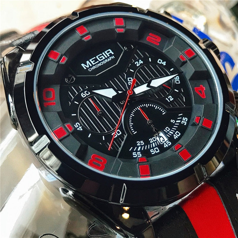 MEGIR Sports Watches Men Fashion Luxury Top Brand Leather Strap Quartz Wristwatches Waterproof Hour Clock Male Relogio Masculino - kmtell.com