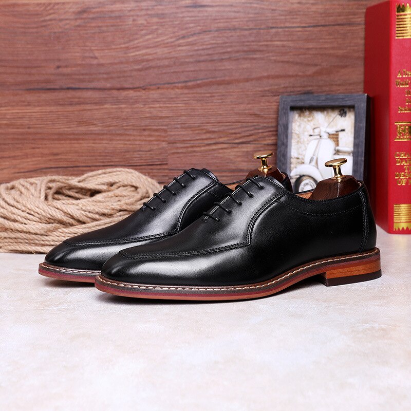 DESAI Hot Genuine Leather Shoes Men Wedding Office Dress Shoes Brown Patina Handmade Lace-Up Shoes Business Oxford Footwear - kmtell.com