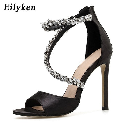 Eilyken Summer Fashion High Heel 11CM Women Sandals Rhinestone Crystal Heel Ladies Shoes Zipper Design Party Open-toed Sandals - kmtell.com