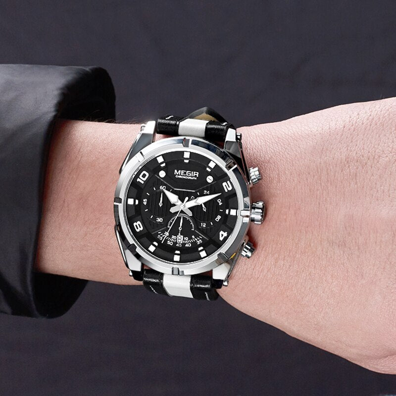 MEGIR Sports Watches Men Fashion Luxury Top Brand Leather Strap Quartz Wristwatches Waterproof Hour Clock Male Relogio Masculino - kmtell.com