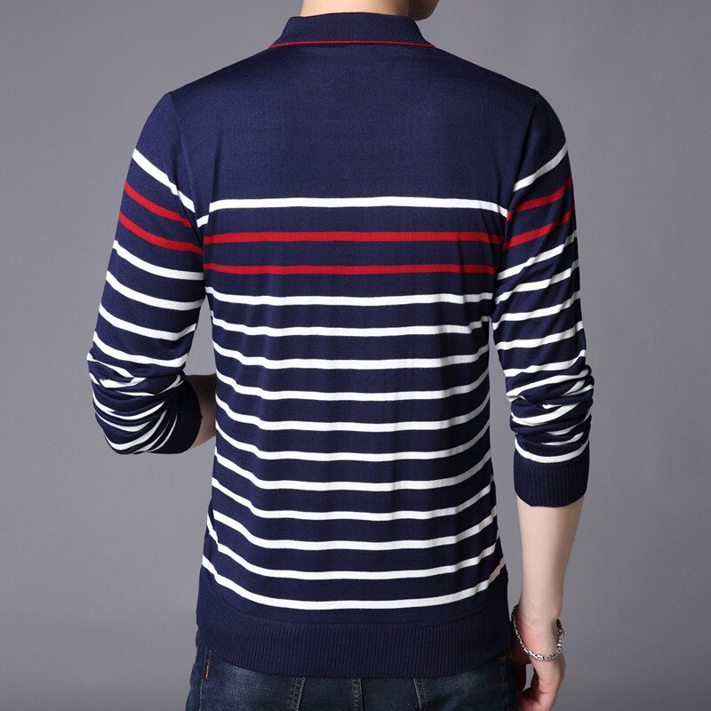 Liseaven Men Polo Shirt Long Sleeve Striped Polos Slim Fit Male Shirt Camisas Cotton Tees Tops - kmtell.com