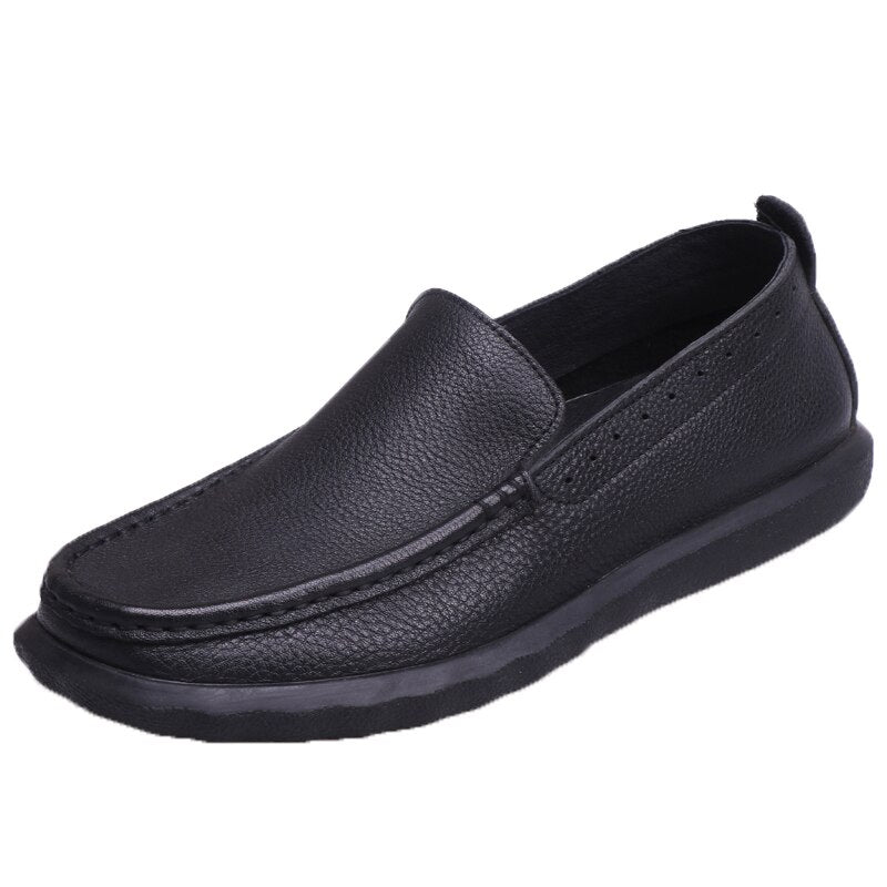 Desai New Breathable Genuine Leather Brown Casual SLIP-ON Business Shoes Men Driving Loafers Shoes Black - kmtell.com