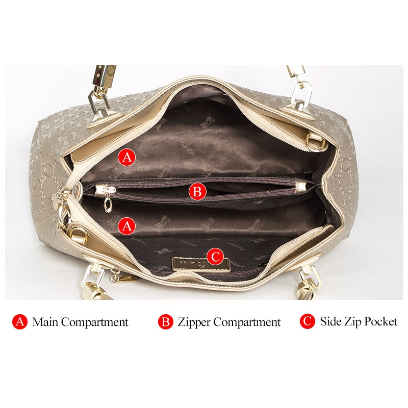 FOXER Occident Style Gold Totes Women&#39;s Cow Split Leather Handbag Fashion Lady Commute Purse Luxury Large Capacity Shoulder Bag - kmtell.com