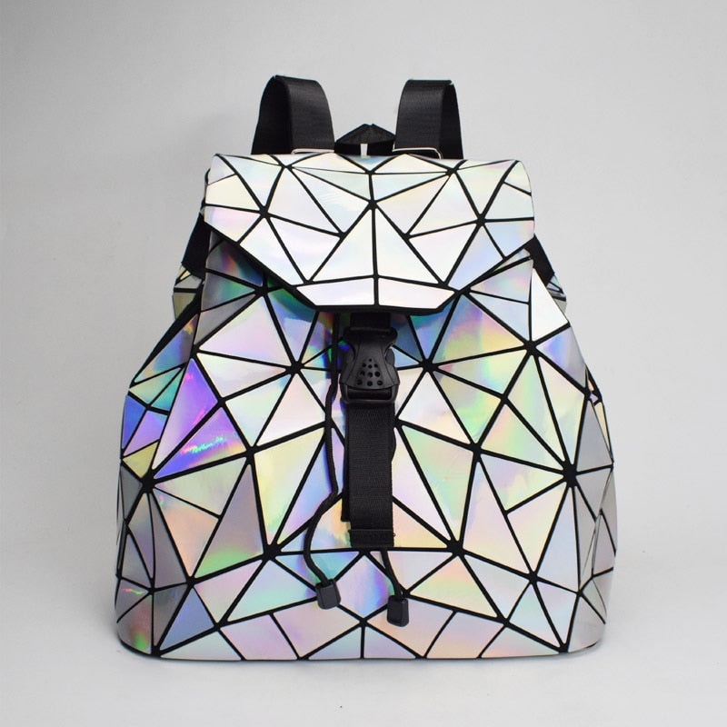 Fashion Women Drawstring Backpack Geometric Female Backpacks For Teenage Girls Bagpack Holographic Ladies bao School Bag Sac - kmtell.com