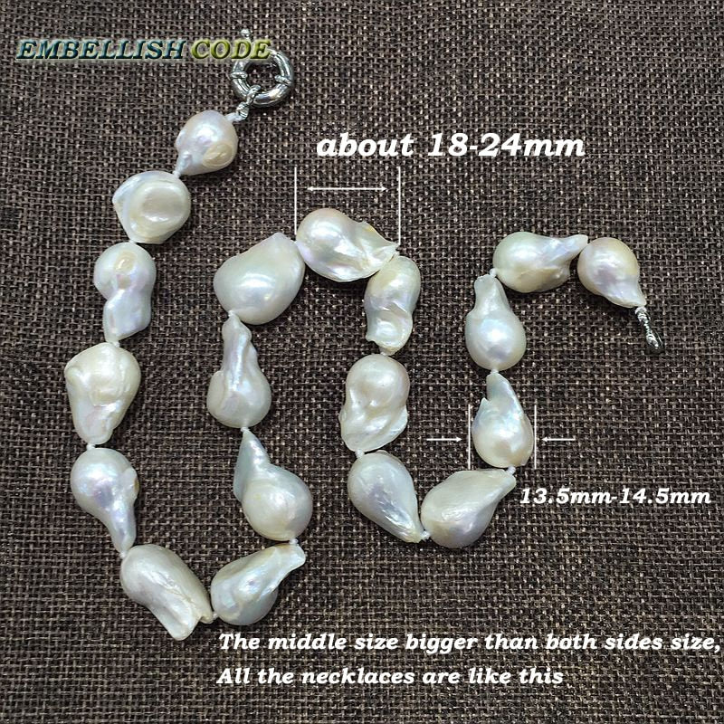 Selling Well White Color Large Size Tissue Nucleated Flame Ball Shape Baroque Pearl Necklace Freshwater 100% Natural Pearls - kmtell.com