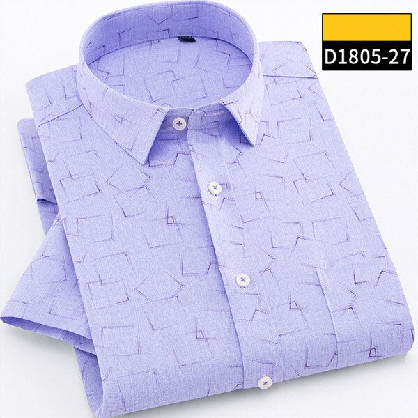 New Brand 2018 Men Shirts Short-sleeved Summer High Quality Dress Solid Plaid Casual Color Solid Collar Dress Shirts 4XL M660 - KMTELL