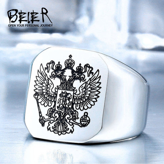 BEIER New Cool Stainless Steel Eagle Man Ring With A Coat Of Arms Of The Russian Product High Quality Jewelry  BR8-320 - kmtell.com