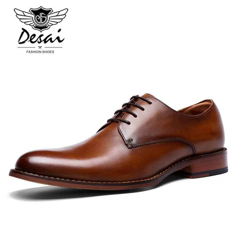 DESAI  2022 New Men&#39;s Genuine Leather Shoes Business Dress Elegant Gentleman Oxford Shoes Simple British Style Wedding Shoes - kmtell.com