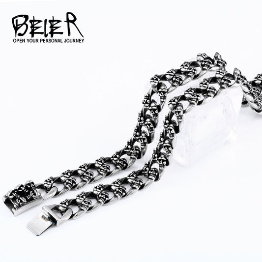 Beier new arrive 316L stainless steel Domineering 12.2mm Width Stainless Steel Punk Skull Chain Necklace High Quality BN1000 - kmtell.com