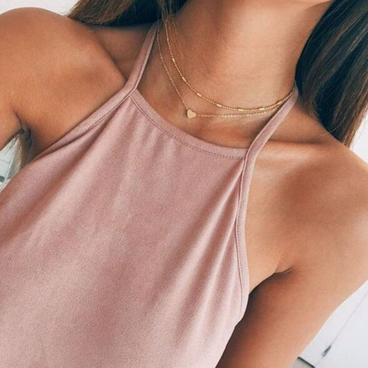 X140 Double Layer Heart Pendant Chain Necklace Women Gold Color Choker Statement Necklaces Multilayer Bohemia Jewlery Gifts - kmtell.com