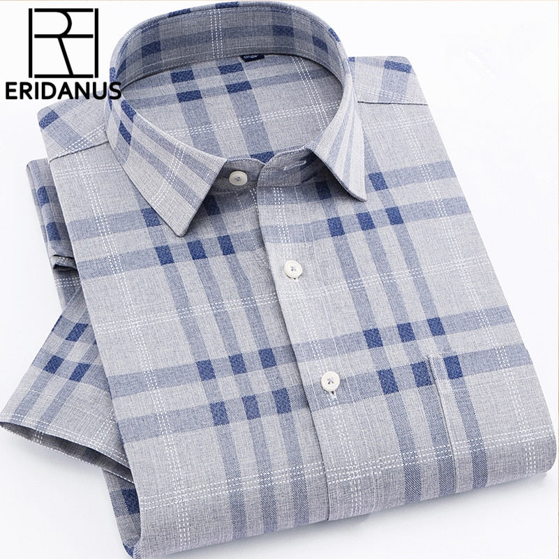 New Brand 2018 Men Shirts Short-sleeved Summer High Quality Dress Solid Plaid Casual Color Solid Collar Dress Shirts 4XL M660 - KMTELL