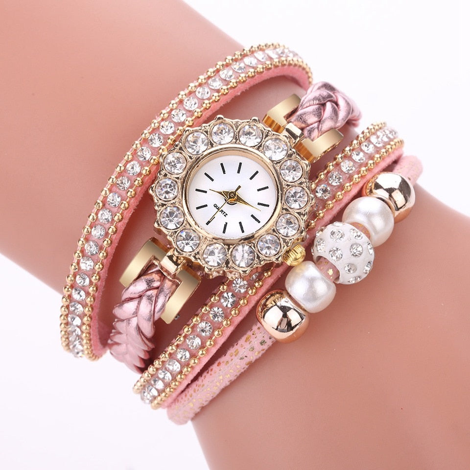 Luxury Gold Leather Watches For Women Pearls Dress Creative Watches Casual Women Bracelet Wristwatch Clock Gift Relogio Feminino - kmtell.com