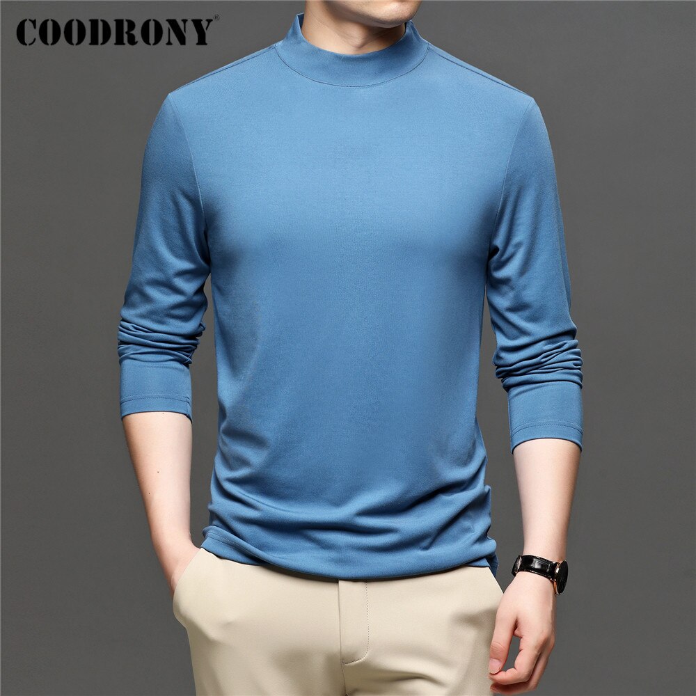 COODRONY Brand Spring Autumn New Arrival All-Match Fashion Casual Pure Color Stand Collar Long Sleeve T-Shirt Men Clothing C5049 - kmtell.com