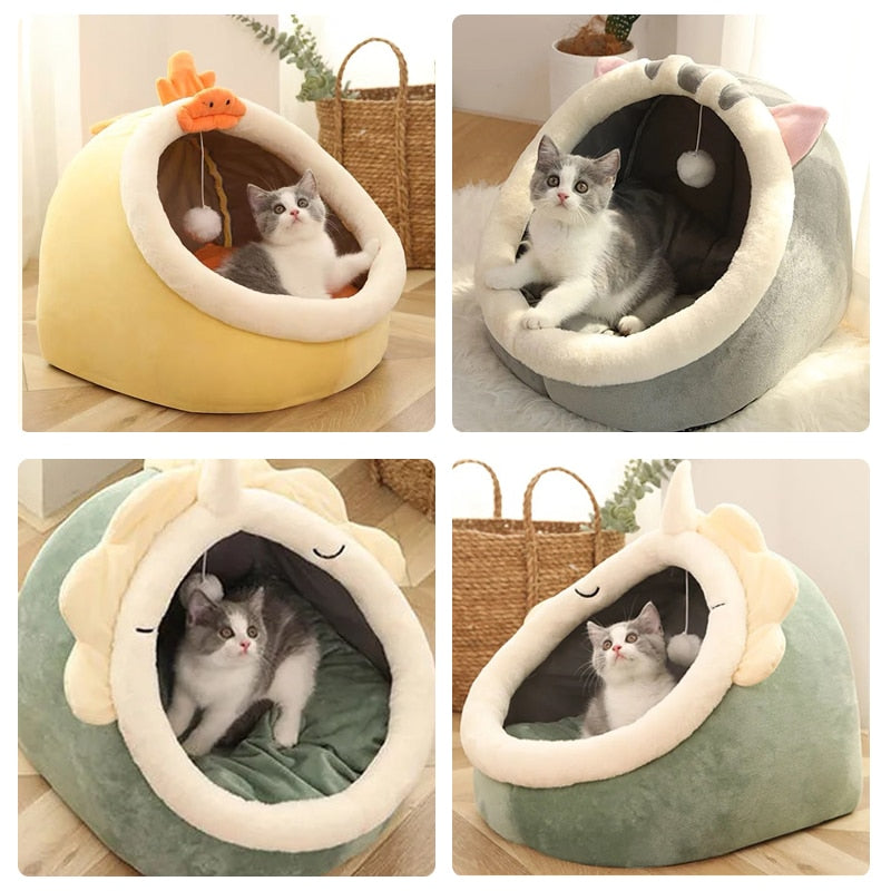 Sweet Cat Bed Warm Pet Basket Cozy Kitten Lounger Cushion Cat House Tent Very Soft Small Dog Mat Bag For Washable Cave Cats Beds - KMTELL