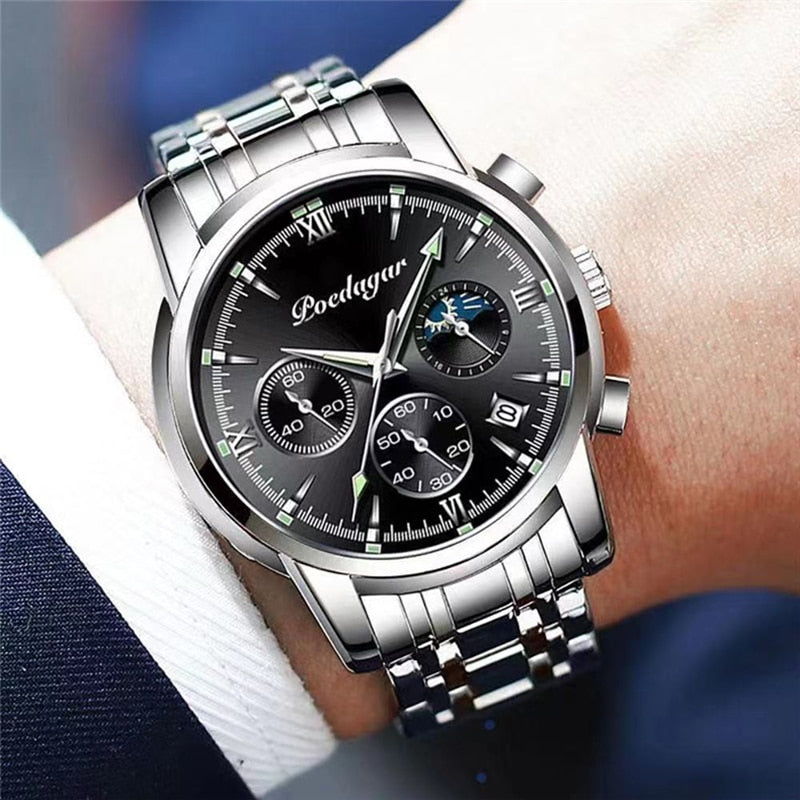 2023 New Casual Sport Chronograph Men&#39;s Watches Stainless Steel Band Wristwatch Big Dial Quartz Clock with Luminous Pointers - kmtell.com