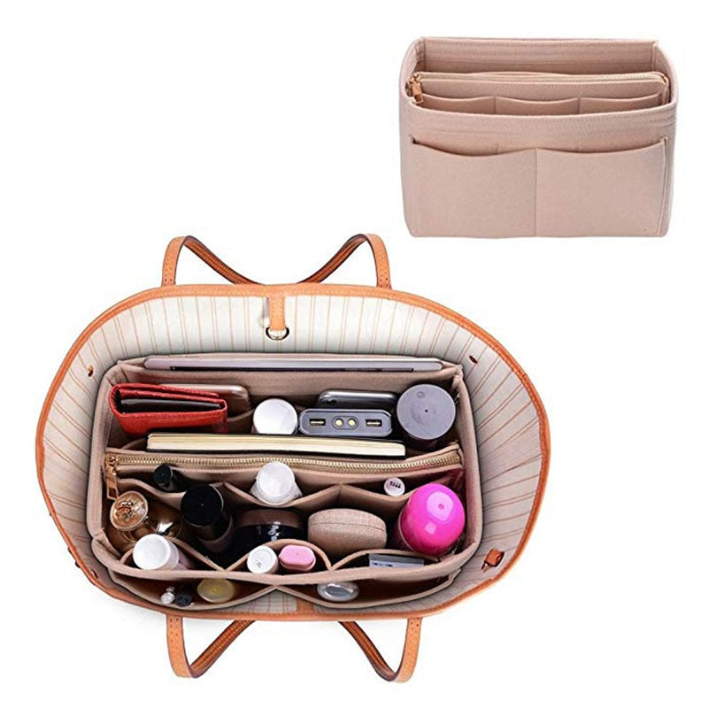 HHYUKIMI Brand Make up Organizer Felt Insert Bag For Handbag Travel Inner Purse Portable Cosmetic Bags Fit Various Brand Bags - kmtell.com