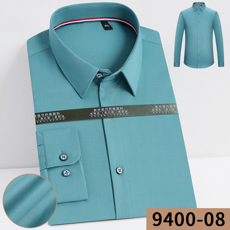 2022 New Men&#39;s Fashion Bamboo Fiber Dress Shirts For Man Long Sleeved Shirt White Blue Classic Male Social Office Work Shirt - kmtell.com