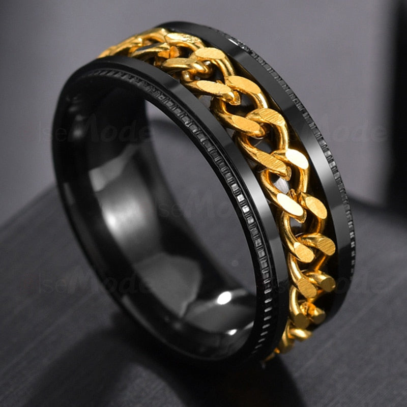 Cool Stainless Steel Rotatable Men Couple Ring High Quality Spinner Chain Rotable Rings Punk Women Man Jewelry for Party Gift - kmtell.com