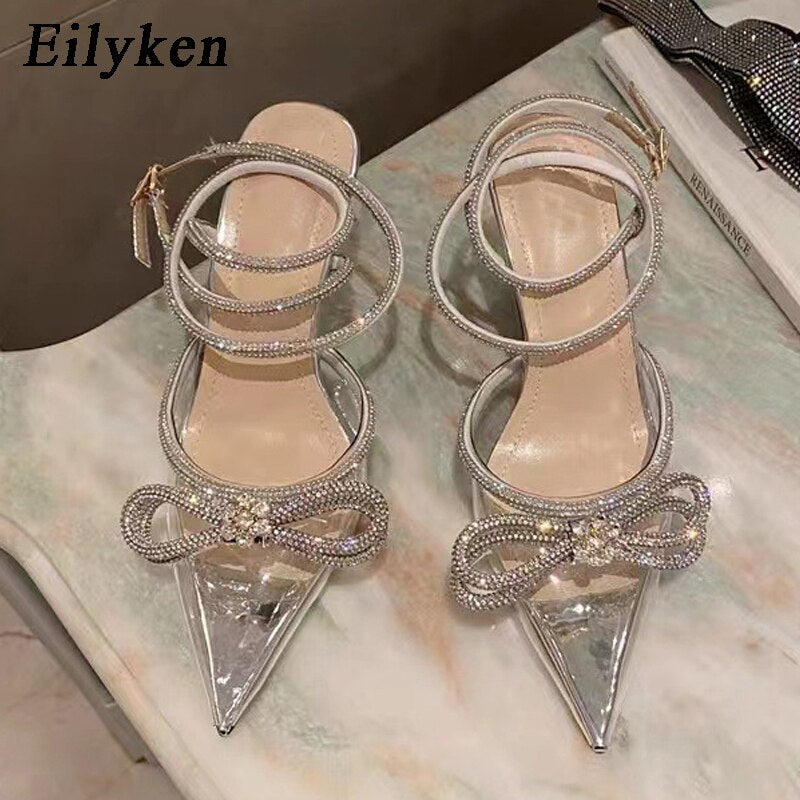 Eilyken New Arrival Women Summer Style PVC Transparent Pumps String Beadbowknot Lady High Heels Party Prom Shoes - kmtell.com