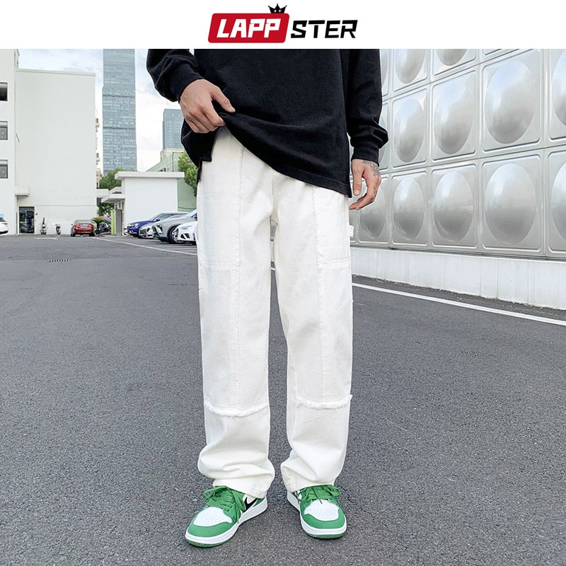LAPPSTER Men Patchwork Baggy Casual Jeans Pants 2022 Mens Y2k Japanese Streetwear Denim Trousers Male Vintage Kpop Fashion Jeans - kmtell.com