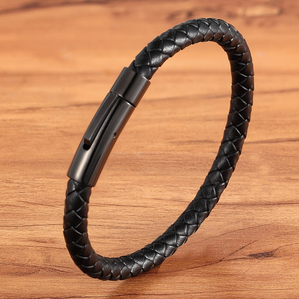 TYO New Top Stainless Steel Braided Bracelets For Women Men Genuine Leather Bangles Special Birthday Party Jewelry - kmtell.com
