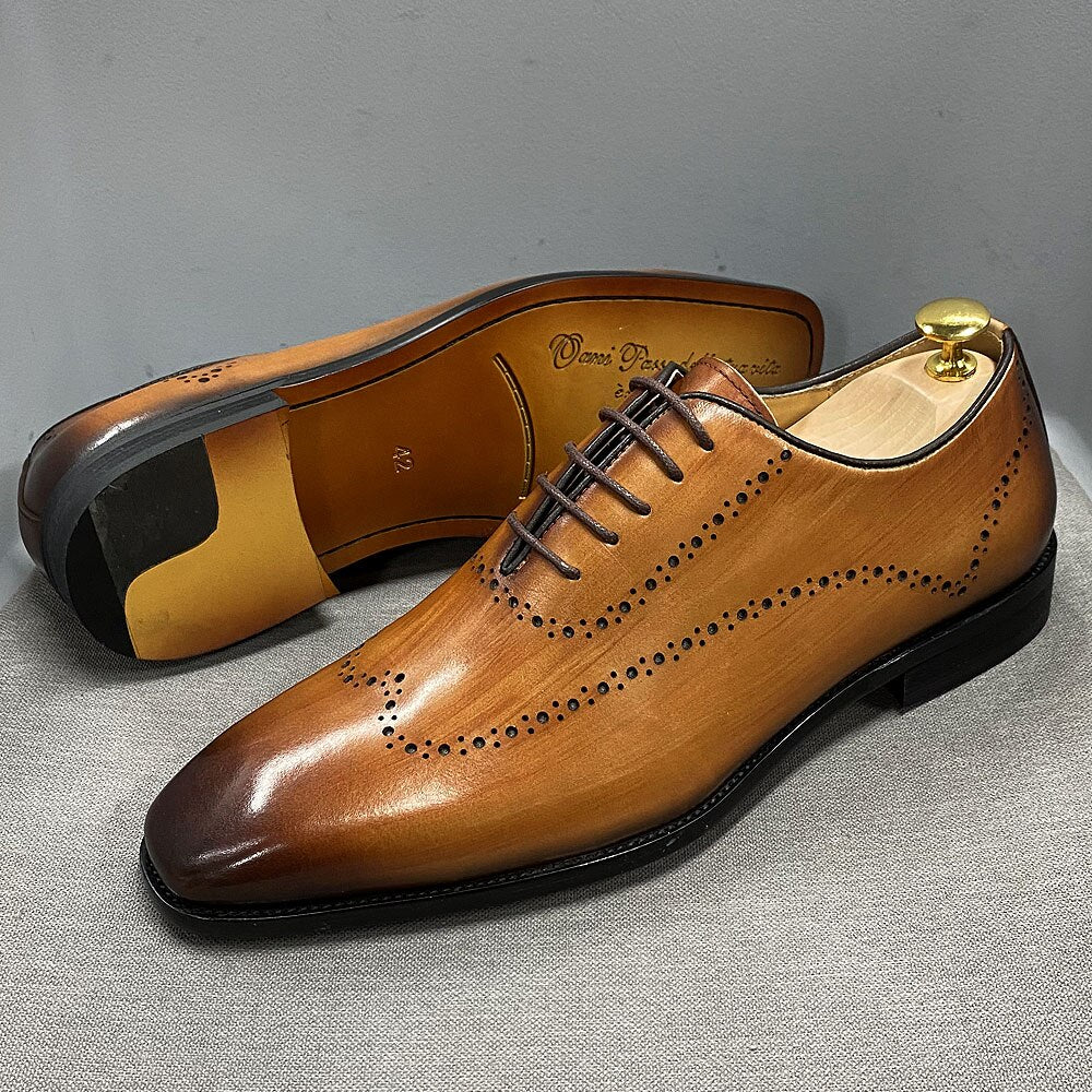 Size 38 To 47 Mens Oxford Shoes Wingtip Genuine Calf Leather Luxury Brand Lace Up Business Office Brogue Dress Shoes for Men - kmtell.com