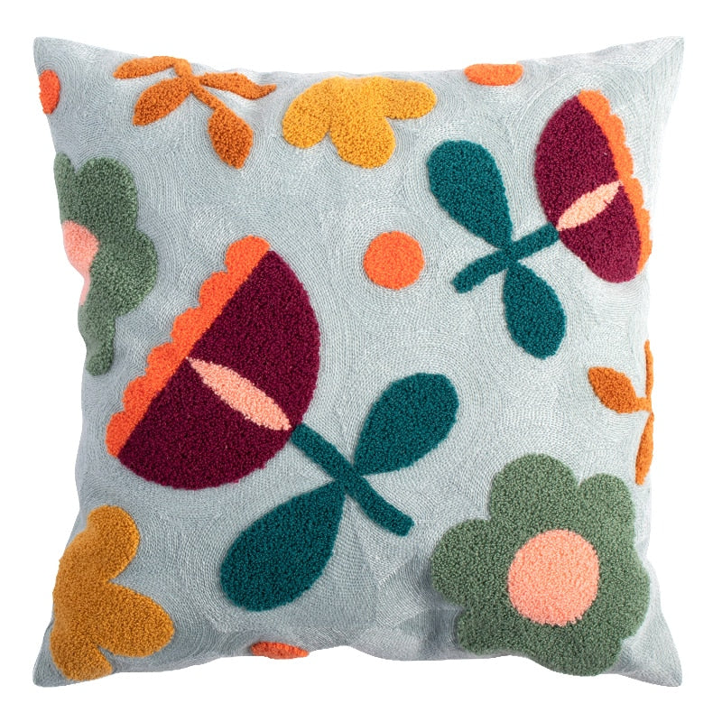 Floral Cushion Cover 45x45cm Embroidery Pillow Cover Soft Cozy Home Decoration for living room Kids Room Color Block - kmtell.com