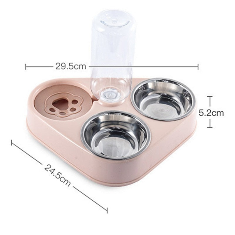 500ML Dog Bowl Cat Feeder Bowl With Dog Water Bottle Automatic Drinking Pet Bowl Cat Food Bowl Pet Stainless Steel Double 3 Bowl - KMTELL