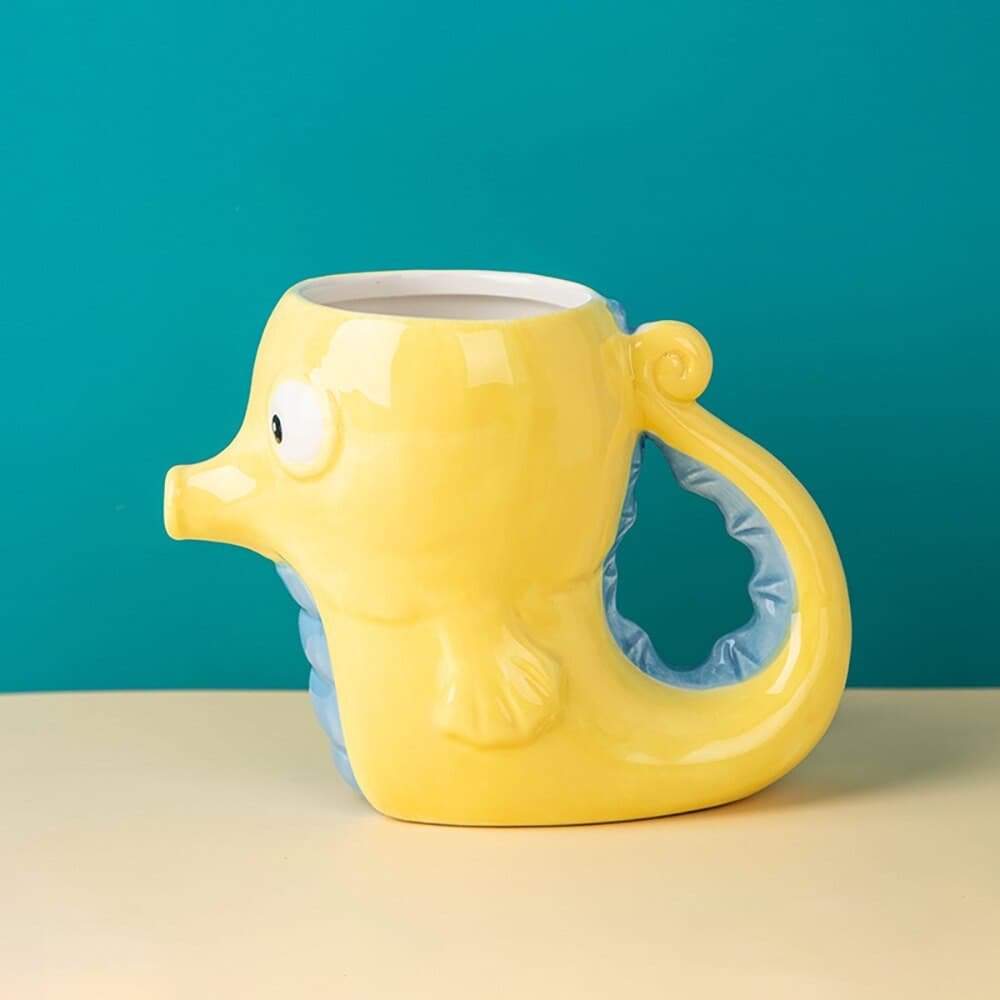 Funny Hippocampus Ceramic Coffee Mug with Handle Handcrafted Creative Novelty 3D Coffee Cups Unique Birthday Gift for Friends - KMTELL