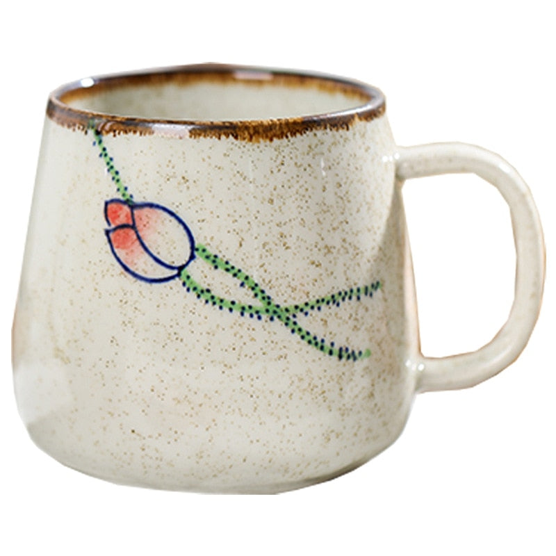 Vintage Coffee Mug Unique Japanese Retro Style Ceramic Cups, 380ml Kiln Change Clay Breakfast Cup Creative Gift for Friends - KMTELL