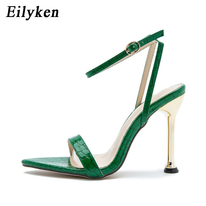 Eilyken 2023 New Ankle Buckle Strap Green High Heels Sandals Women&#39;s Pointed Toe Party Female Shoes Sandalias Mujer - kmtell.com