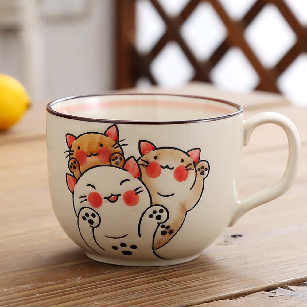 Vintage Coffee Mug Unique Japanese Cartoons Style Ceramic Cups, 500ml Hand Painted Breakfast Cup Creative Gift for Friends - KMTELL