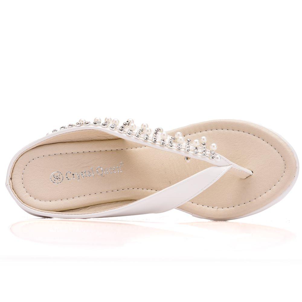 Crystal Queen Women Slippers Summer White Color Style Beaches Flip Flops Platform Sandals Open-toed Casual Shoes Big Size 34-43 - kmtell.com