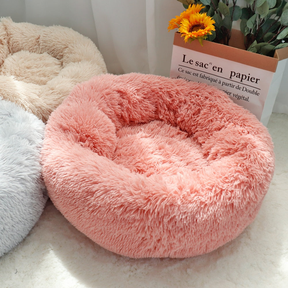 Pet Dog Bed Warm Fleece Round Dog Kennel House Long Plush Winter Pets Dog Beds For Medium Large Dogs Cats Soft Sofa Cushion Mats - kmtell.com