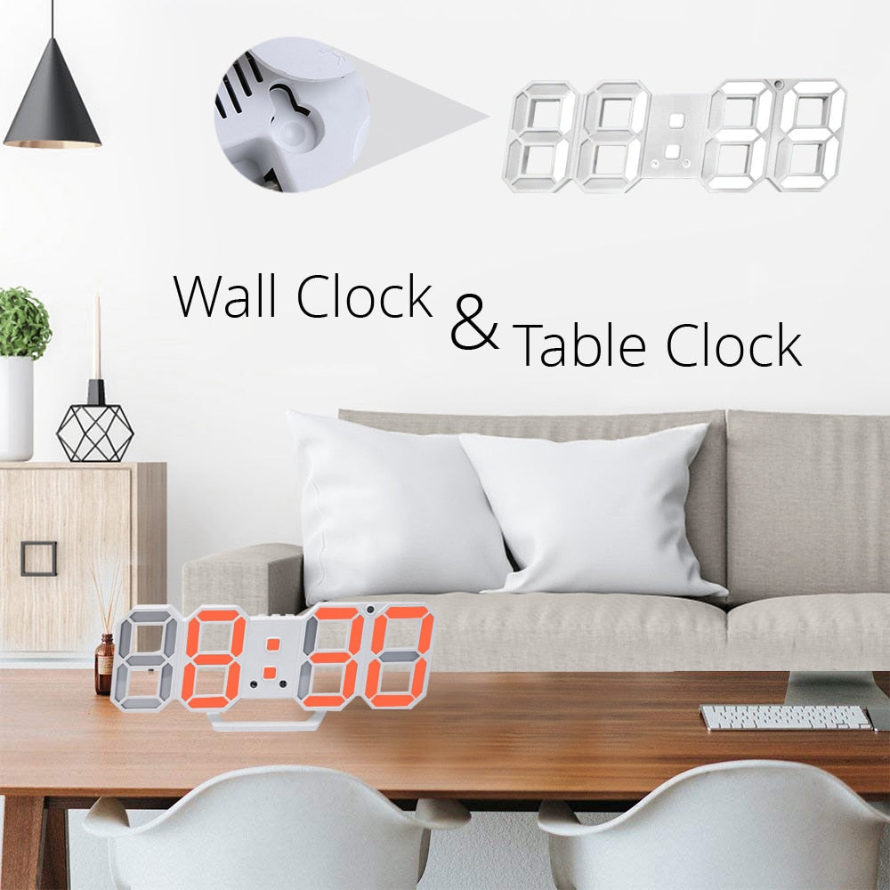 LED Digital Wall Clock Alarm Date Temperature Automatic Backlight Table Desktop Home Decoration Stand hang Clocks - kmtell.com