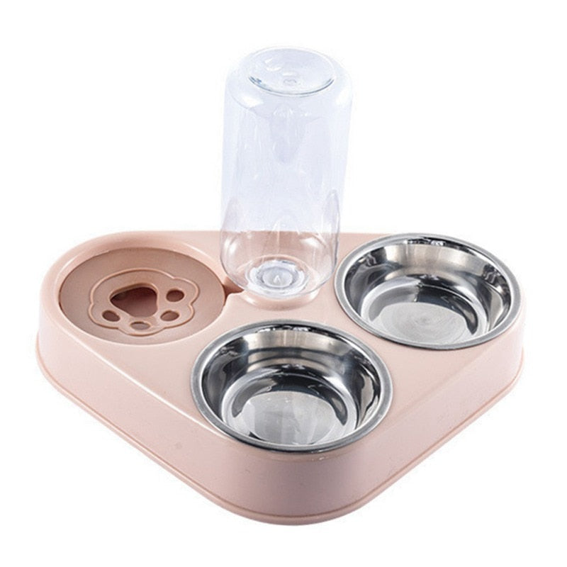 500ML Dog Bowl Cat Feeder Bowl With Dog Water Bottle Automatic Drinking Pet Bowl Cat Food Bowl Pet Stainless Steel Double 3 Bowl - KMTELL