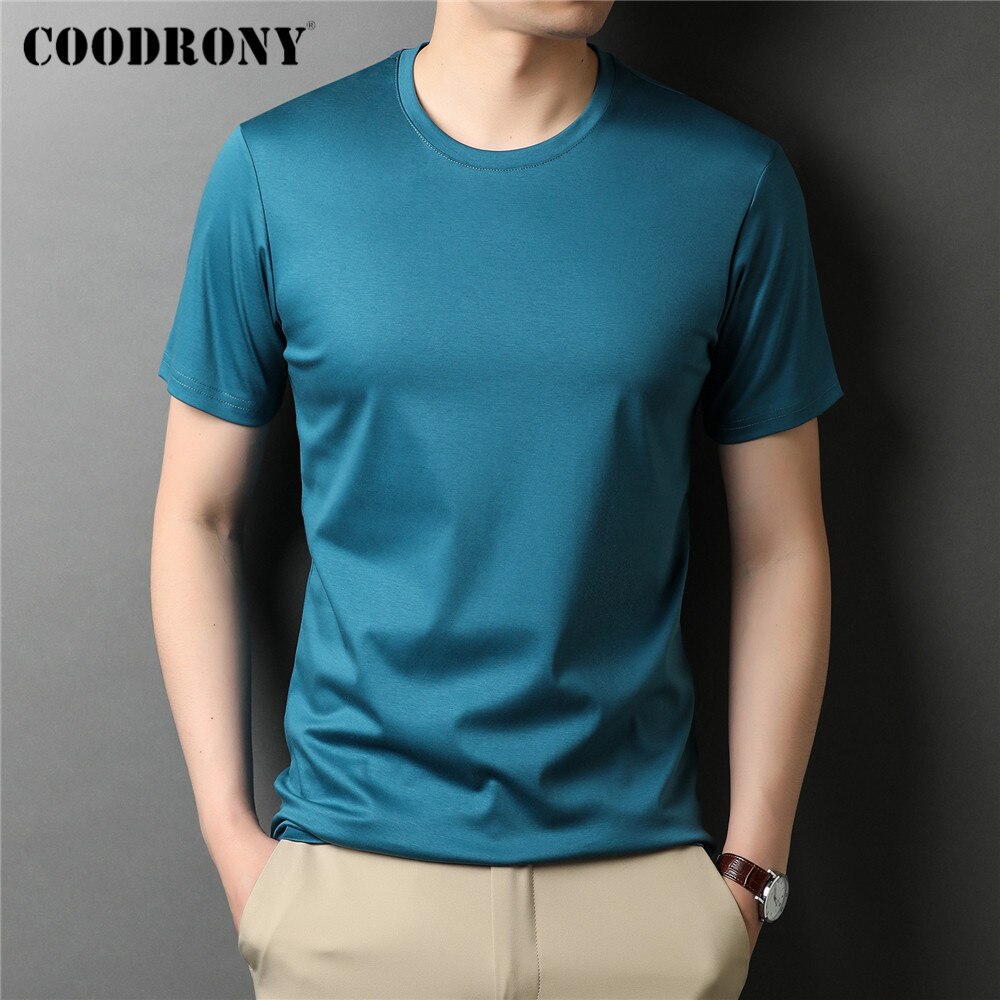 COODRONY Summer Cool Tee Top Classic Pure Color Casual O-Neck Short Sleeve Cotton T Shirt Men Brand High Quality Clothing C5204S - kmtell.com