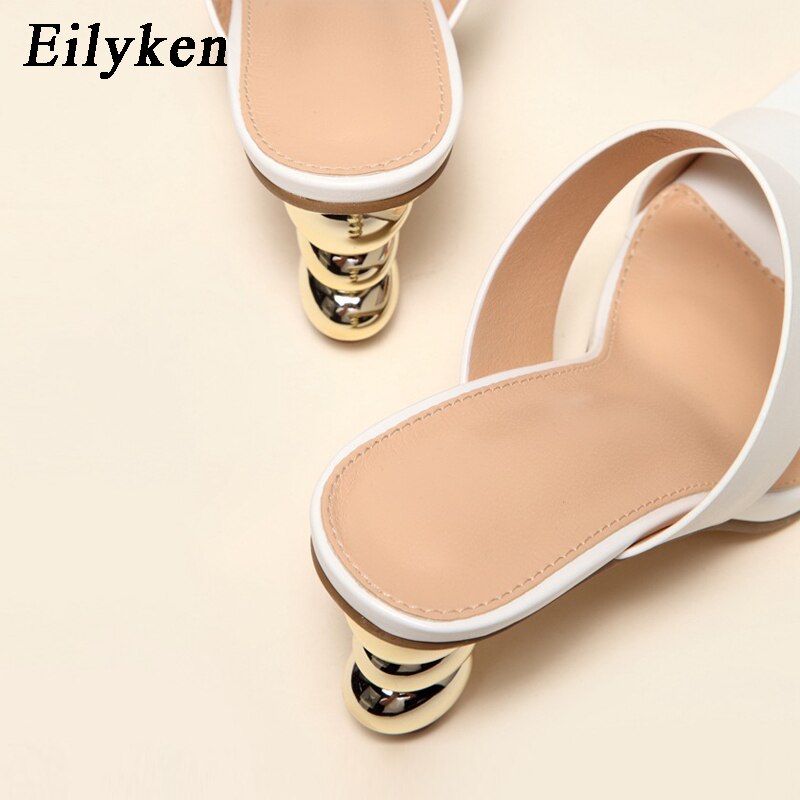 Eilyken New Design Metal Strange High Heels Summer Women Slipper Elegant Square Toe Slip-On Sliders Shoes Ladies Sandals Size 42 - kmtell.com