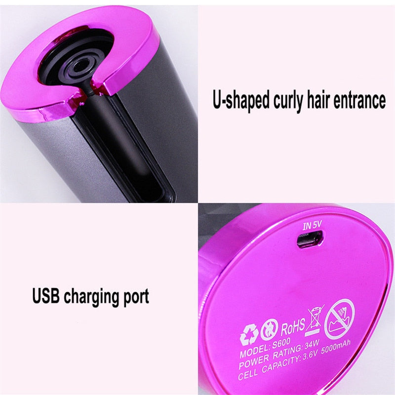 Rechargeable Automatic Hair Curler Women Portable Hair Curling Iron LCD Display Ceramic Rotating Curling Wave Styer Dropshipping - KMTELL