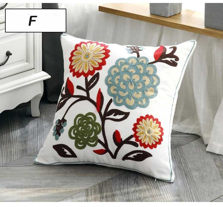 Home Decoration Cushion Cover Ethnic Style Canvas Square Embroidery Pillow Cover 45x45cm for Sofa Bed - kmtell.com