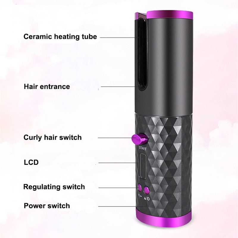 Rechargeable Automatic Hair Curler Women Portable Hair Curling Iron LCD Display Ceramic Rotating Curling Wave Styer Dropshipping - KMTELL