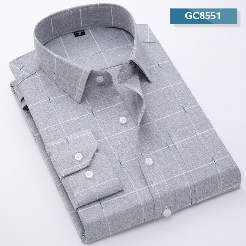 New Brand Shirts Men Long Sleeve Formal Classic Plaid Casual Soft Comfortable Single Pocket Button Down Youthful Camisa Social - KMTELL