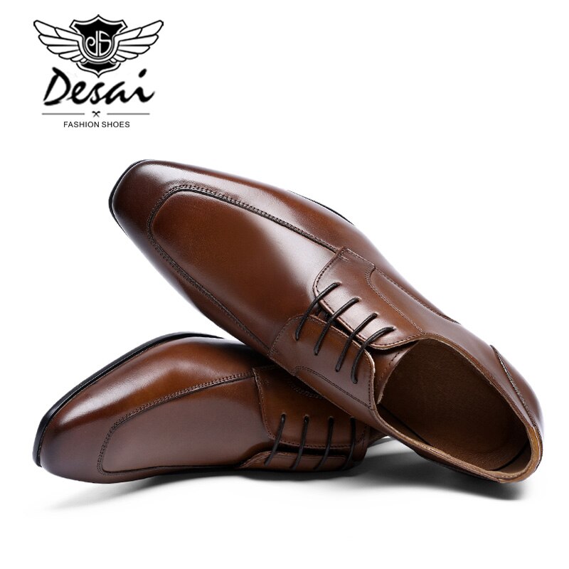 DESAI Brand Leather Men Shoes Pointed Toe Black Oxford Shoes For Men Business Lace Up Dress Shoes Genuine Leather Footwear - kmtell.com