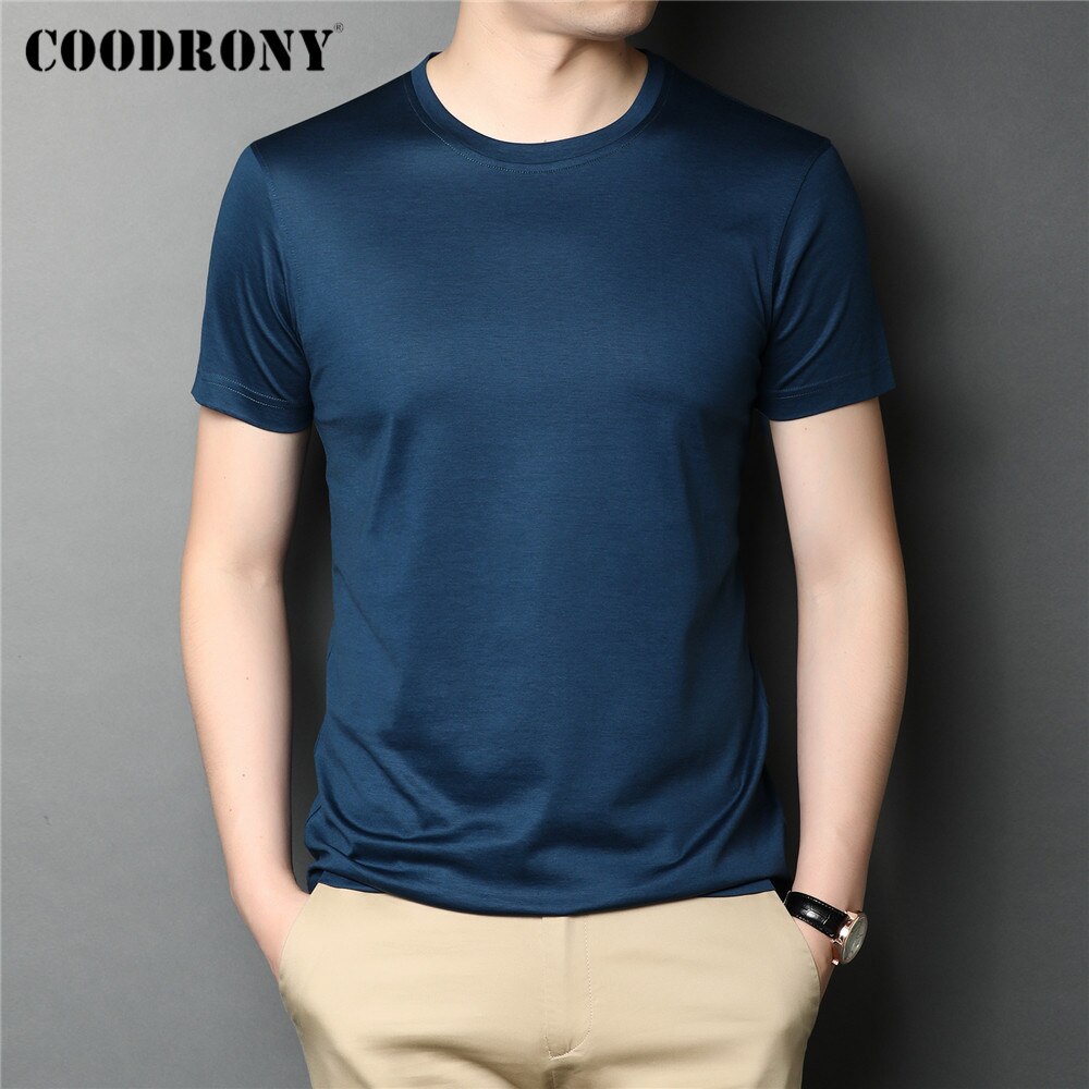 COODRONY Summer Cool Tee Top Classic Pure Color Casual O-Neck Short Sleeve Cotton T Shirt Men Brand High Quality Clothing C5204S - kmtell.com