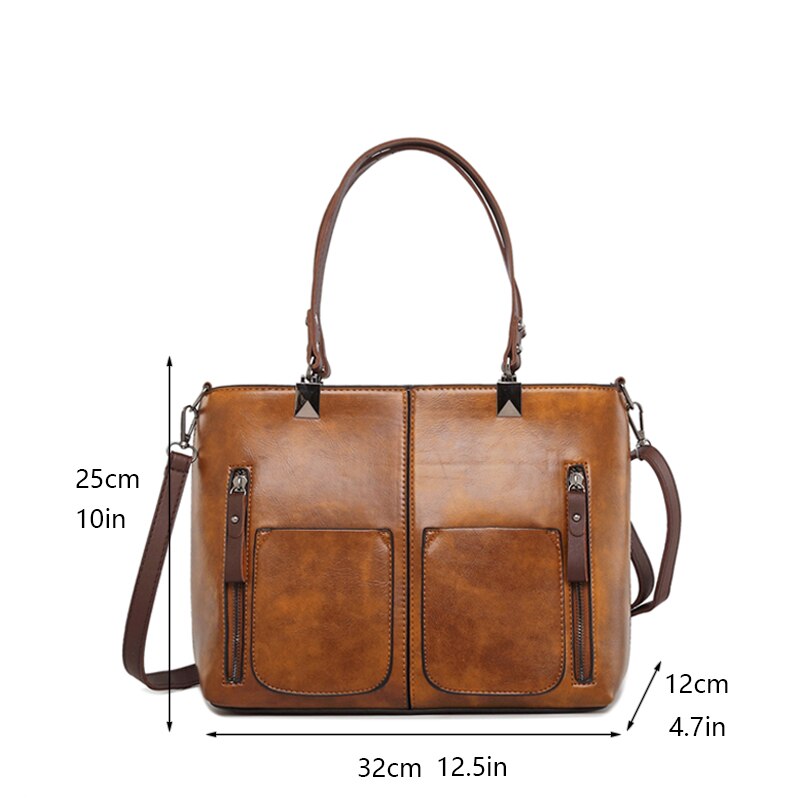 Retro PU Leather Women Shoulder Bag Female Causal Totes for Daily Shopping Handbag - kmtell.com