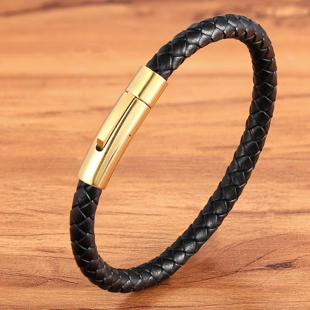 TYO New Top Stainless Steel Braided Bracelets For Women Men Genuine Leather Bangles Special Birthday Party Jewelry - kmtell.com