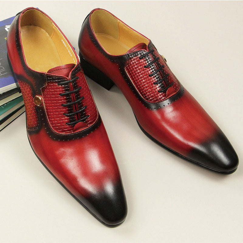 2022 Men&#39;s New Business Leather Shoes Summer Lace-Up Fashion Red Black Hand Carved Wedding Anniversary Office Oxford Shoes Adult - kmtell.com