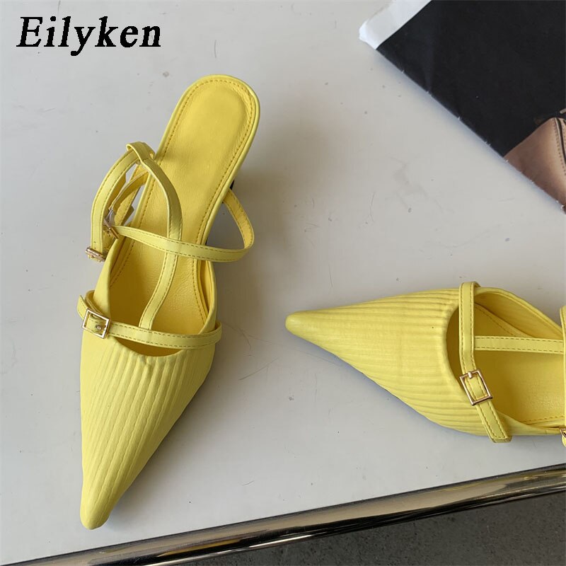 Eilyken 2023 Spring New Brand Women Pumps Shoes Fashion Pleated Pointed Toe Ladies Elegant Slingback Sandals Zapatilla De Muje - kmtell.com