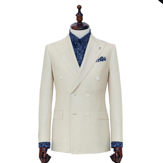 Custom Made white Double Breasted Suit Bespoke Wedding Suit For Men Tailor Made Groom Suit 100% Wool SUPER 140s Tuxedos For Men - kmtell.com