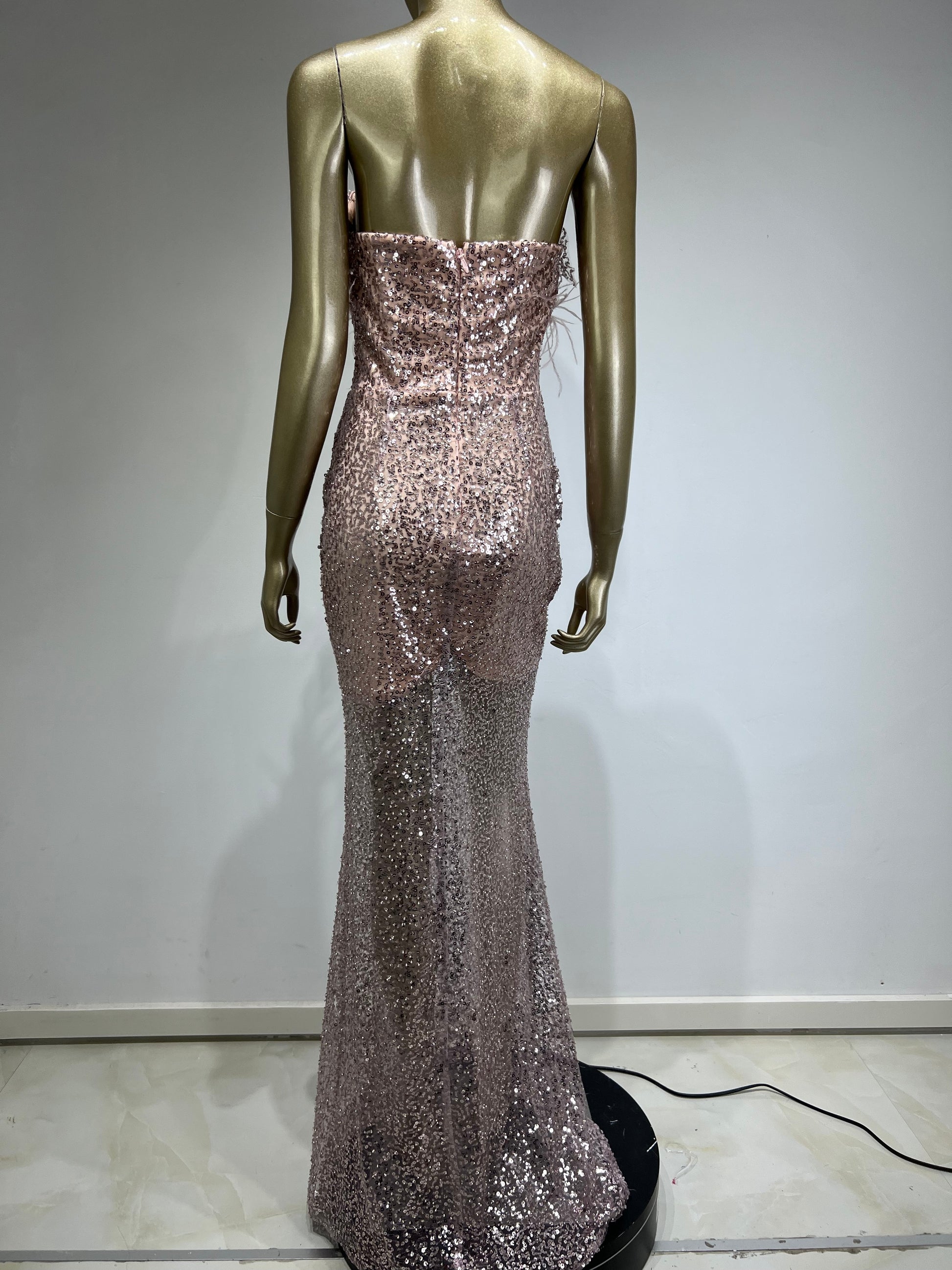 Women Summer Sexy Strapless Backless Feather Mesh Sequins Glitter Sparkly Maxi Long Dress 2023 Elegant Evening Club Party Dress - kmtell.com